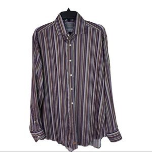 Thomas Dean Men’s Striped Cotton Button Up Shirt